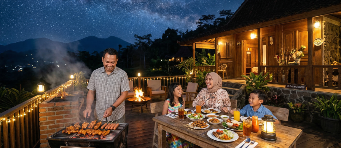 barbeque bersama keluarga di villa