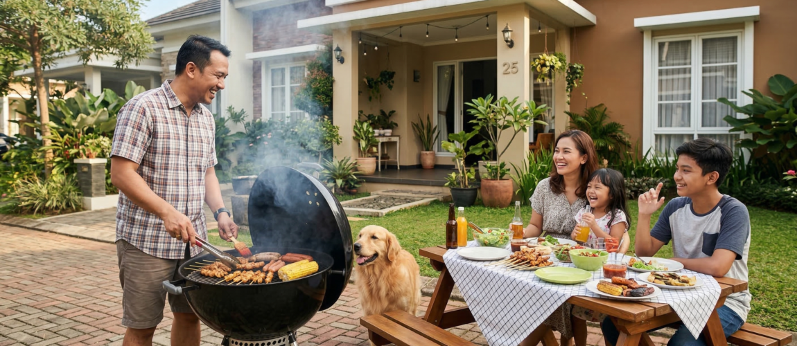 proses memasak barbecue bersama keluarga dengan teknik grill tradisional